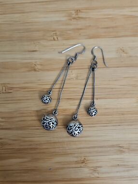 Sterling Silver Filigree Drop Earrings - Silver